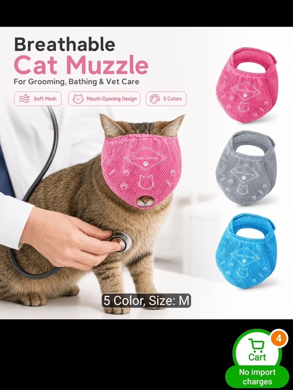 Source Unknown Pink Breathable Cat Muzzle - Mesh Grooming Face Cover